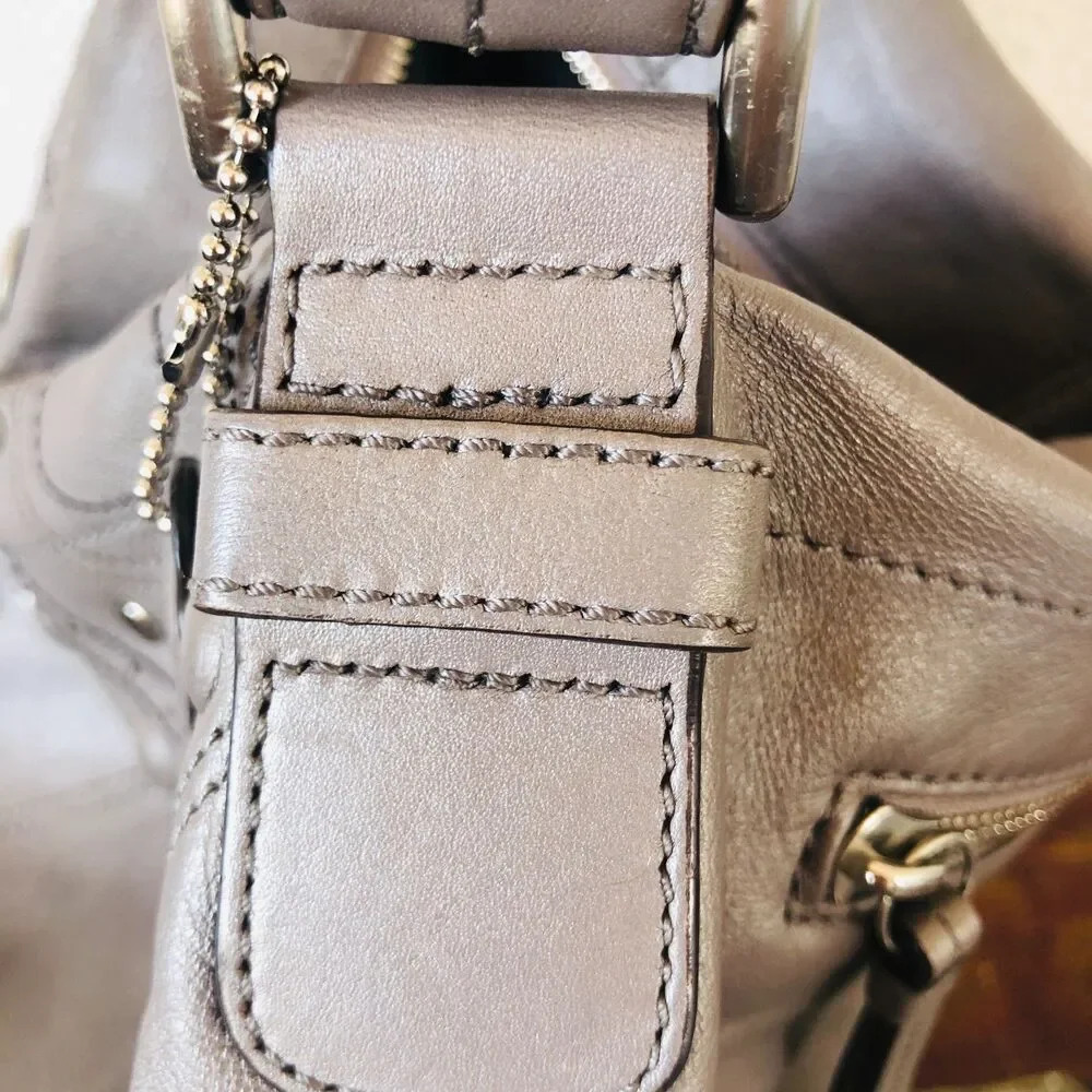 Coach Gunmetal Gray Leather Studded Embossed Hobo Shoulder Bag F16178